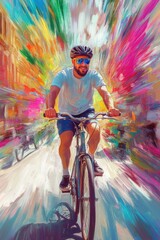 Canvas Print - Man on Bike Down Street