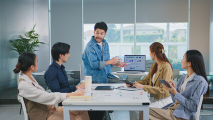 ux developer and ui designer brainstorming and startup marketing team businesspeople discussion in o