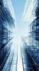 Fototapete - Low angle view of abstract architecture skyscrapers with visible framework reaching for the sky