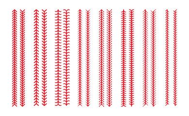 Straight red line or rope set. Textured divider or separator lines in retro style. Vector EPS 10