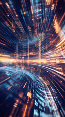 Leinwandbilder - Digital data stream flowing and transferring in cyberspace with binary code, big data, and high speed internet connection
