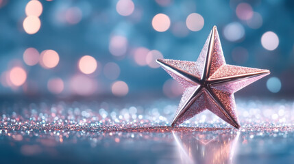 Wall Mural - Glittering metallic star with radiant starburst effect on sparkling background