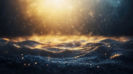 Wall Mural - a close-up view of shimmering water with golden reflections and soft waves during sunset.