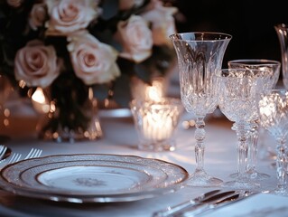 Poster - Table Setting with Wine Glasses and Plates