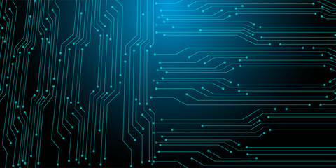 Abstract computer technology blue background banner futuristic business data technology modern concept, circuit board shape lines connecting link