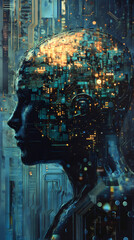 Aufkleber - Electronic components and circuits are creating a futuristic human brain, symbolizing artificial intelligence and its evolution