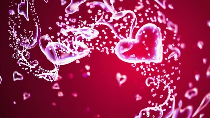 Wall Mural - red valentine flowing hearts and sparkling particles background