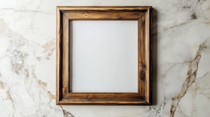 Wall Mural - Wooden picture frame template on marble wall