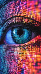 Leinwandbilder - Close-up of an eye with binary code reflected on it, showcasing the connection between human vision and the digital world