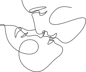 Wall Mural - Line drawing of a man and a woman. Vector illustration in a minimalistic style. Kiss men and women. Hand drawn