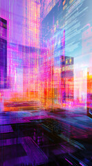 Poster - Digital abstract cityscape forming with programming code reflecting on glass surface, concept of smart city and iot