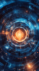 Leinwandbilder - Circular digital portal emitting energy and processing data streams, symbolizing technological advancement and futuristic communication