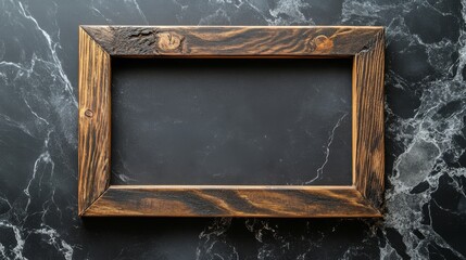 Wall Mural - Wooden frame template on black marble wall