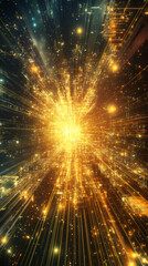 Aufkleber - Glowing digital network bursting with data flow, representing advanced technological connectivity and global communication infrastructure