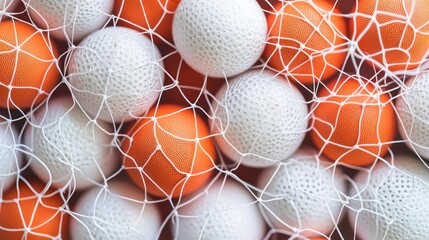 White and Orange Cotton Balls in Netting