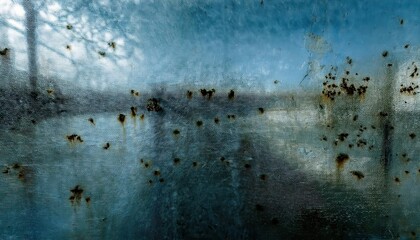 Wall Mural - texture of moldy condensation on a glass surface with blue tone and abstract pattern for interior design or background use