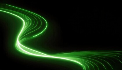 Poster - vibrant green light wave on black background, abstract digital glow, futuristic energy flow, dynamic motion, neon curve

