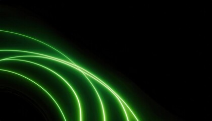 Poster - vibrant green light wave on black background, abstract digital glow, futuristic energy flow, dynamic motion, neon curve

