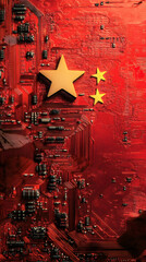Aufkleber - Chinese flag with gold stars combined with a red printed circuit board, representing the concept of technological dominance