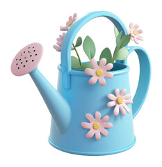 Wall Mural - png watering can with flowers cute blue illustration.
