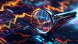 © Michela - Lente d'ingrandimento su un diagramma di borsa, simbolo di attenzione e studio nel settore finanziario