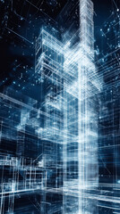 Aufkleber - Complex digital network forming a futuristic cityscape, symbolizing smart city, big data, innovation and technology