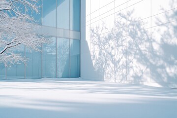 Wall Mural - snow-covered tree in front of building