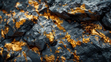 Aufkleber - Intricate rock surface displays shimmering golden mineral deposits contrasting with dark stone, highlighting the beauty of geological formations in natural light.