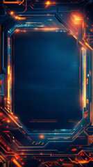 Fototapete - Glowing orange-blue frame illuminating honeycomb technological surface, representing advanced digital interface against dark textured background