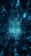 Leinwandbilder - Digital data streaming through illuminated blue network pathways, representing global connectivity
