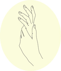 Wall Mural - Two hands touching in one line art style isolated on white background. Rescue, help, care icon.