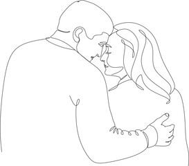 Wall Mural - Line drawing of the faces of a loving couple, man and woman. 