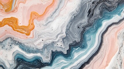 Poster - Close-up of fluid painting with oranges and blues