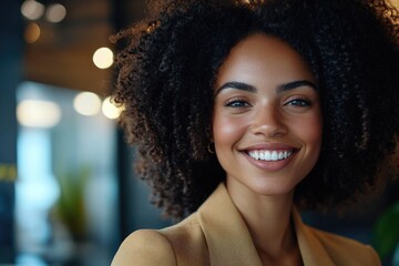 Wall Mural - Woman with Curly Hair Smiling