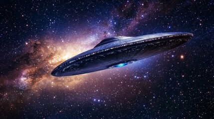 Wall Mural - A futuristic spaceship glides through a vibrant galaxy filled with stars and cosmic dust