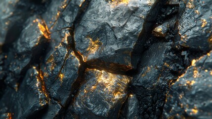 Aufkleber - Rough stone surface displays intricate textures and glowing cracks, revealing a dramatic contrast between dark materials and bright illumination in a captivating close up.