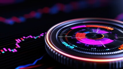 Abstract digital data analysis with colorful graphs and futuristic design elements.