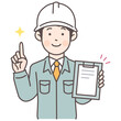 © おえかき本舗 - 人物_線画03_資料を見せながら解説する建設作業員男性_ol