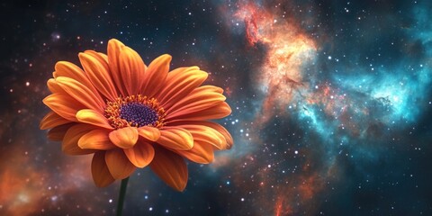 Wall Mural - orange flower galaxy background