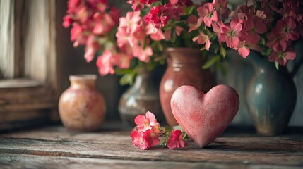 Wall Mural - Pink Flower Arrangement on Wooden Table