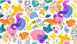 © aura studio - Colorful vector seamless pattern, abstract floral shapes, groovy doodles, squiggle lines, retro-inspired designs, creative projects