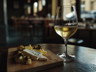 Wall Mural - Glass of Wine on Wooden Table