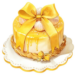 Canvas Print - PNG Yellow coquette birthday cake illustration dessert decorative.