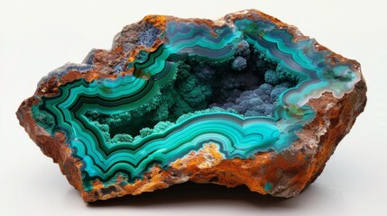 Aufkleber - A stunning agate stone reveals its rich green and blue bands alongside intricate formations. The natural patterns create an eye catching design, highlighting geological beauty and craftsmanship.