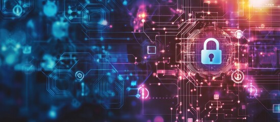 Abstract Cyber Security Background Featuring Glowing Padlock Protection