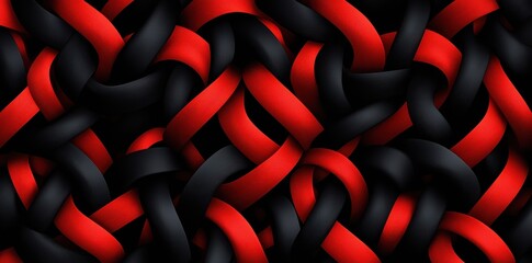 Interwoven red and black bands create an abstract textured pattern