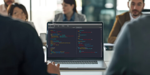 Software development programming on computer screen for brisk application and program coding