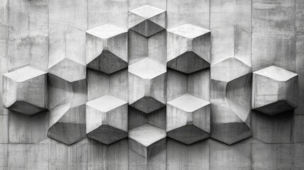 Wall Mural - Concrete wall features a pattern of raised geometric shapes