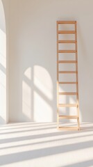 Leinwandbilder - Minimalist Architectural Ladder in Sunlit Space Wooden Structure and Bright Ambiance for Interior Design Content and Modern Workspace Transformation