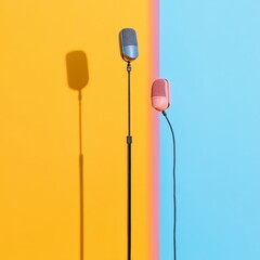 Aufkleber - Color Pop Media Setup Retro Microphones on Bold Pastel Backdrop Dynamic Content Creation for Modern Event Coverage and Vibrant Digital Broadcasting